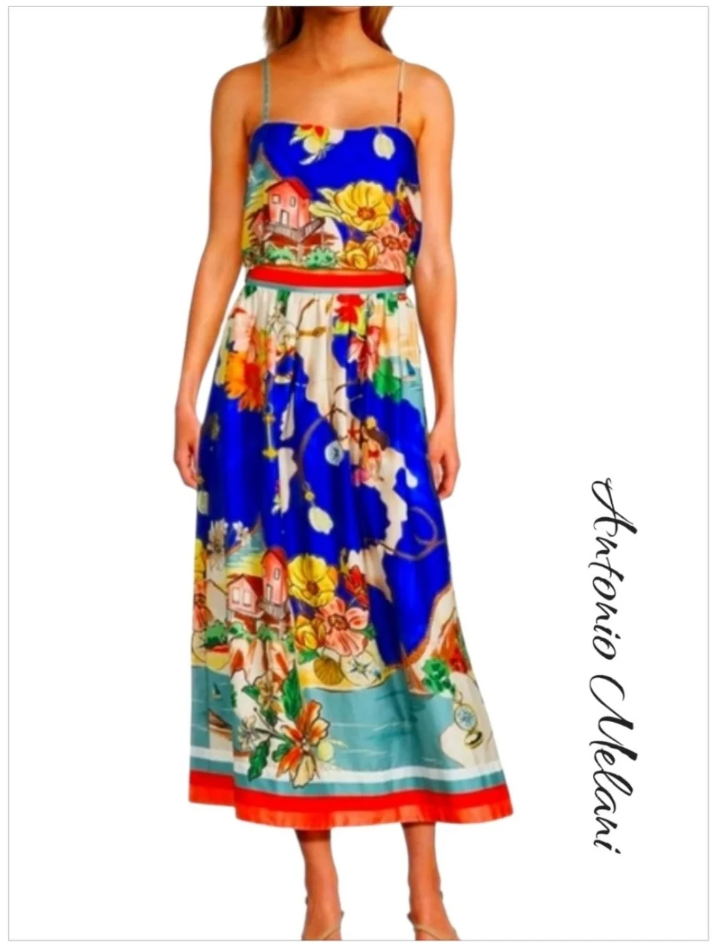 ANTONIO MELANI Evie Ocean Print Maxi A-Line Skirt Top Set sz 2 & 6 - Picture 3 of 15